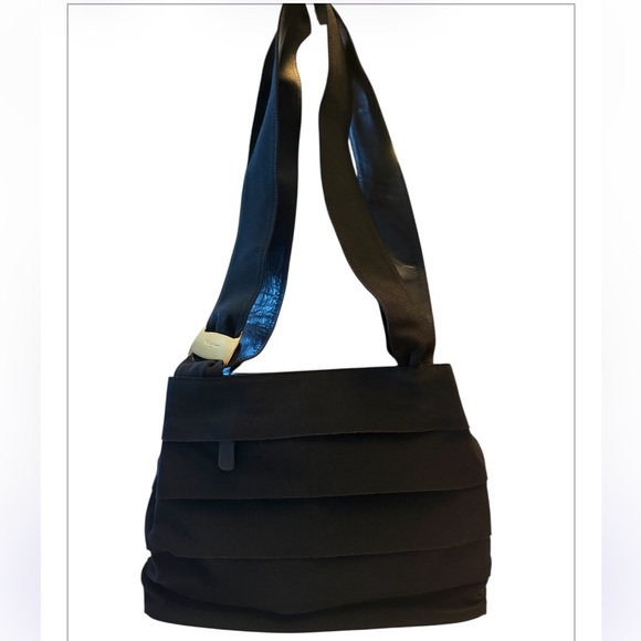 Salvatore Ferragamo Handbags - Salvatore Ferragamo Black Tiered Grosgrain Ribbon Shoulder Bag/Tote